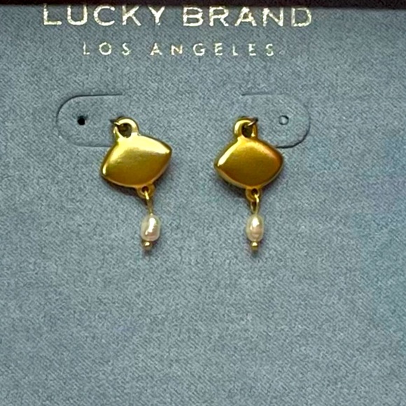 NIB Lucky Brand Gold-Tone, Green Stone & Pearl Evil Eye Drop Earrings - Picture 4 of 8